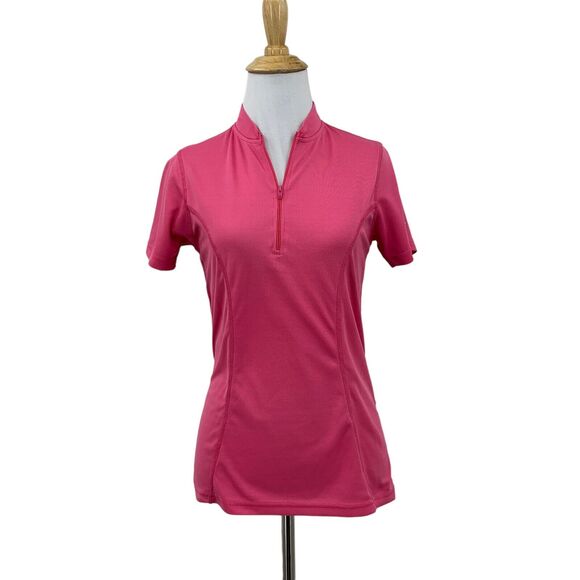 Canari Cycling Shirt Women S Pink Quarter Zip Mock Neck Short Sleeve Back Pocket - Picture 1 of 12